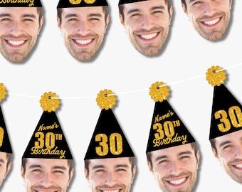 Custom Face Birthday Banner, Personalized Photo Garland, Milestone Birthday Party Decor