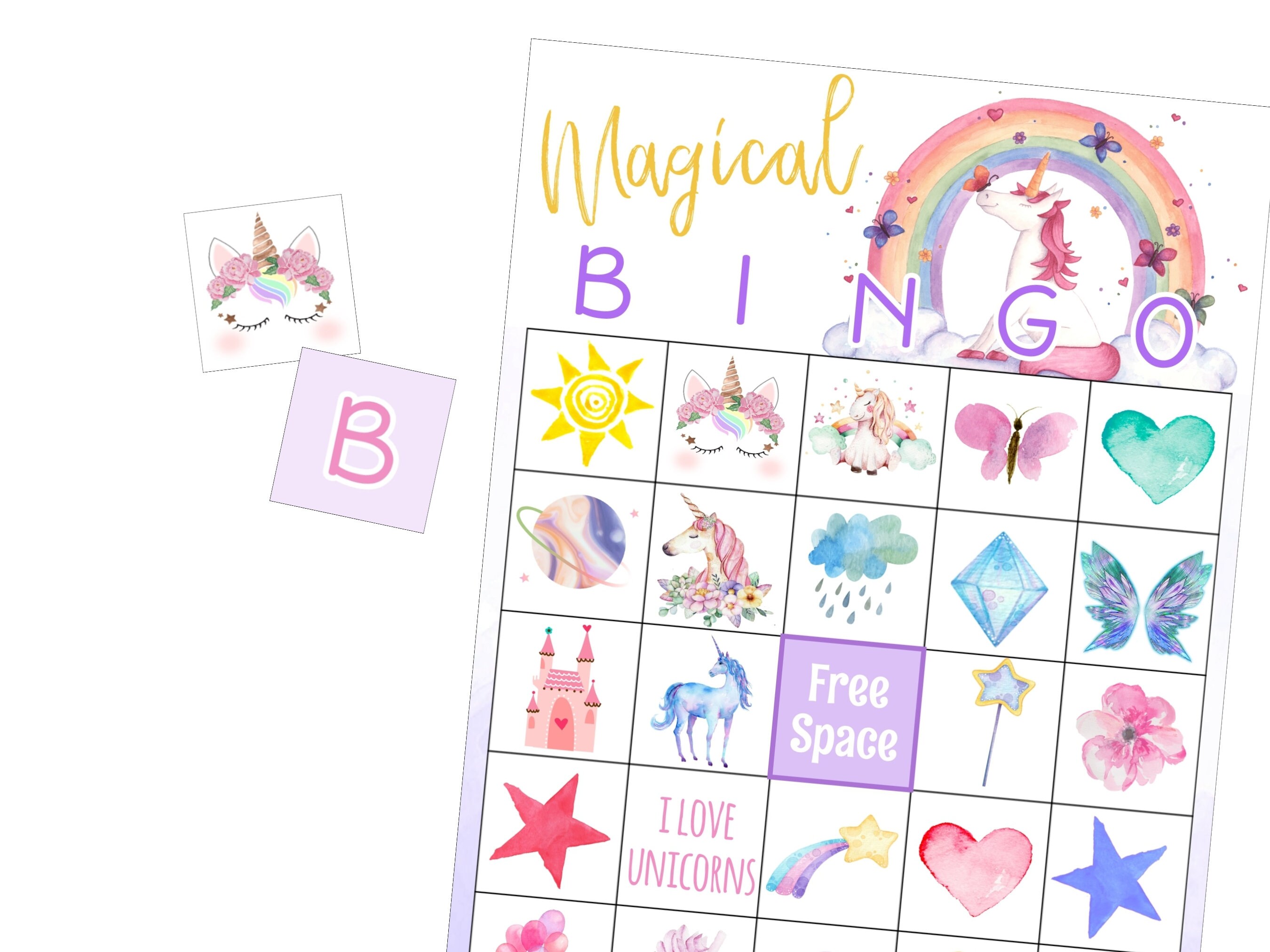 unicorn bingo game kids printable bingo game bingo party etsy