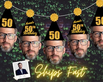 Custom Head 50th Birthday Banner, Face Banner, Personalized Birthday Photo Banner, 50th Decorations for men or women, Party Decor Any Age