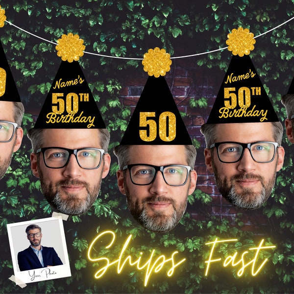 Custom Head 50th Birthday Banner, Face Banner, Personalized Birthday Photo Banner, 50th Decorations for men or women, Party Decor Any Age