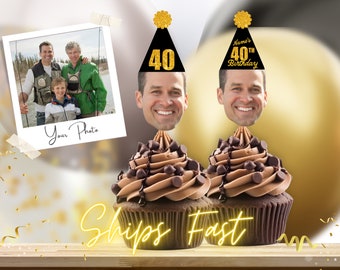 40th Birthday Cupcake Toppers 40 and fabulous Birthday Decor Fortieth Birthday Party Supplies Face 40th Birthday Decorations 40 AF