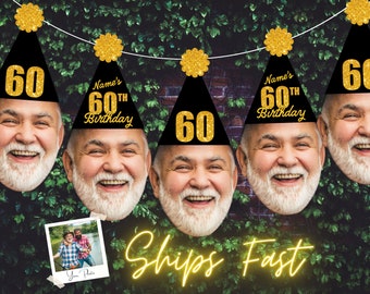 60th Birthday Face Banner Personalized 60th Decorations for men or women Sixtieth Birthday Party Decor Banner 60 and Fabulous 60 Years Loved