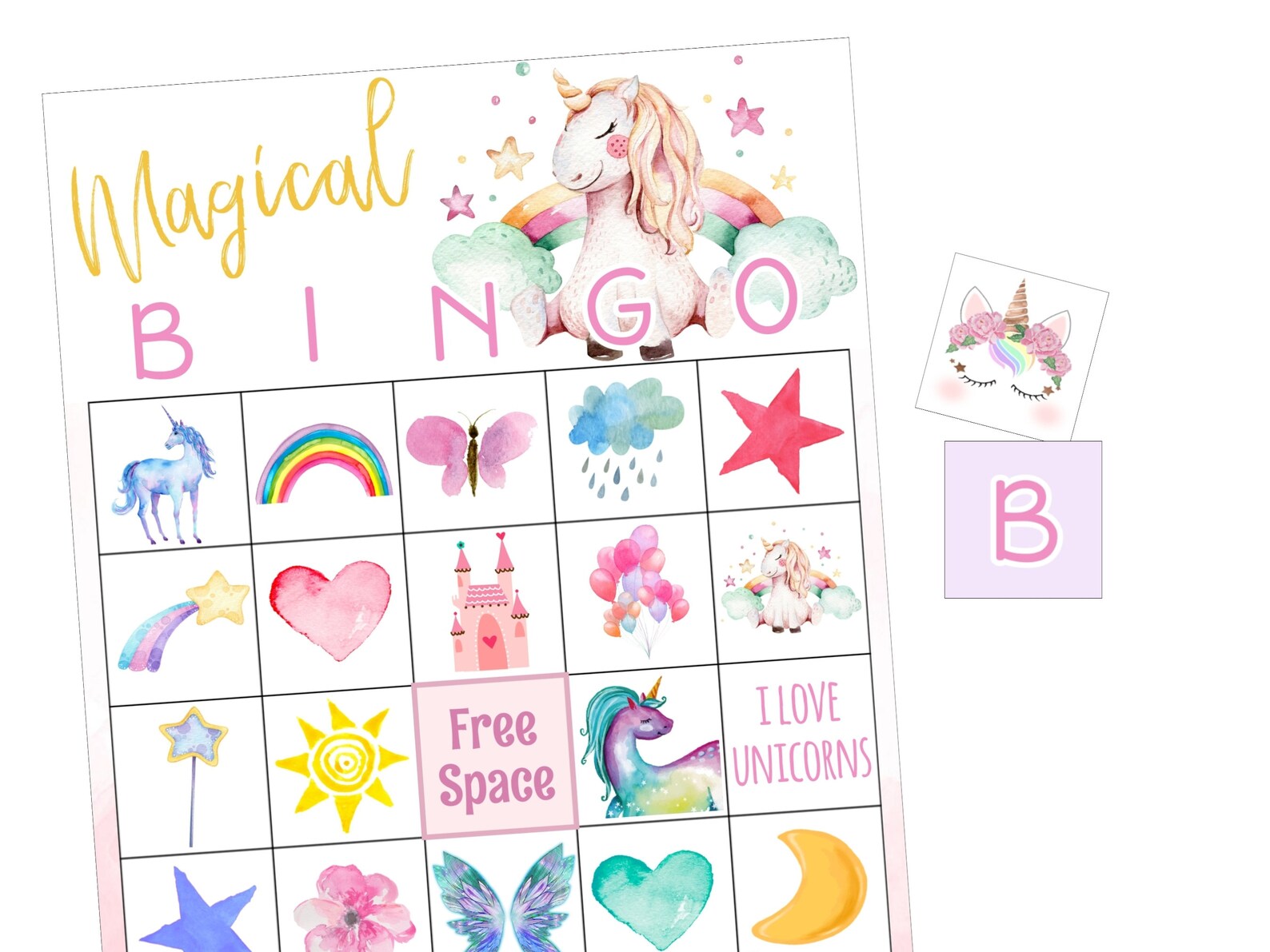 unicorn bingo game kids printable bingo game bingo party etsy