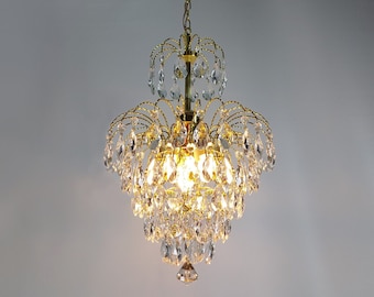 Lustre de cristal francês vintage: luminária rara de latão estilo império antigo (14 polegadas)