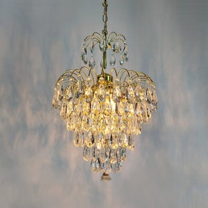 Vintage French Crystal Chandelier, Antique French Chandelier 16", Crystal lightings 1970s, Ceiling lights, Victorian crystal chandelier lamp
