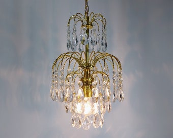 Lustre de cristal francês antigo: luminária de teto de latão estilo império vitoriano vintage