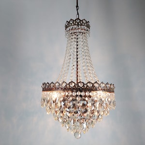 Antique French Chandelier 16", Vintage French Crystal Chandelier, Crystal lightings 1970s, Ceiling lights, Victorian crystal chandelier lamp