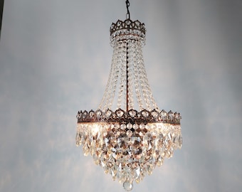 ヴィンテージ フレンチエンパイア 真鍮＆クリスタルシャンデリア照明