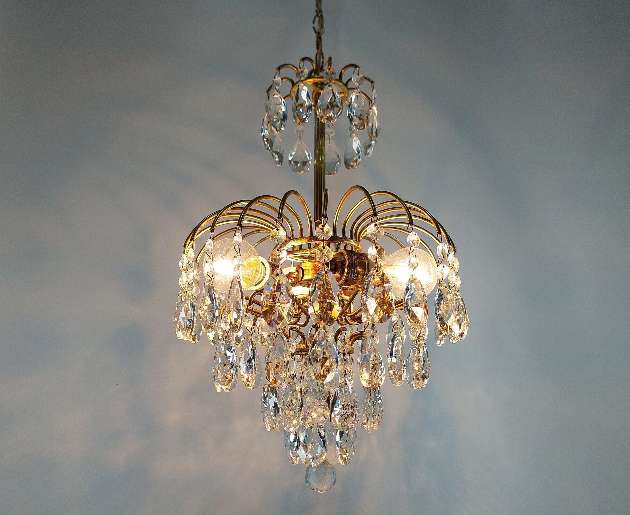 Antique French Brass Chandelier Vintage French Crystal Chandelier Crystal lightings Ceiling lights Victorian crystal chandelier lamp
