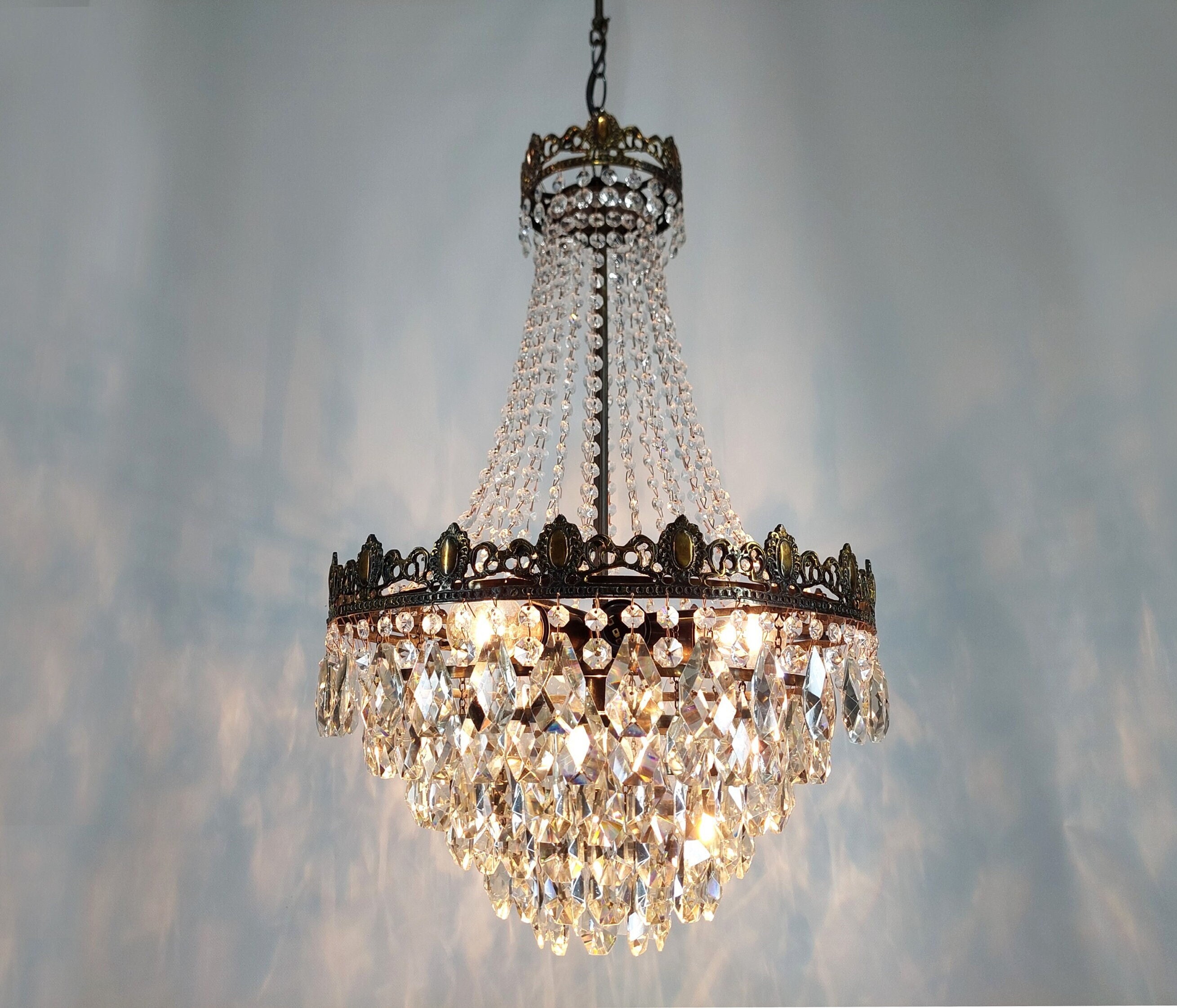Large Antique French Crystal Chandelier: Rare Vintage Victorian Brass Lighting  Fixture - Etsy, image size:2619x2244