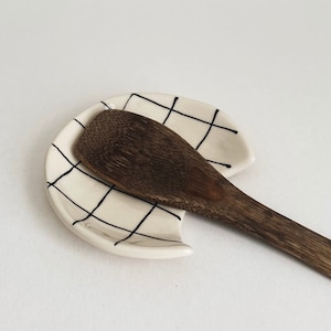 Handmade Ceramic Spoon Rest - Checkered Grid - Pottery Kitchen Accesories