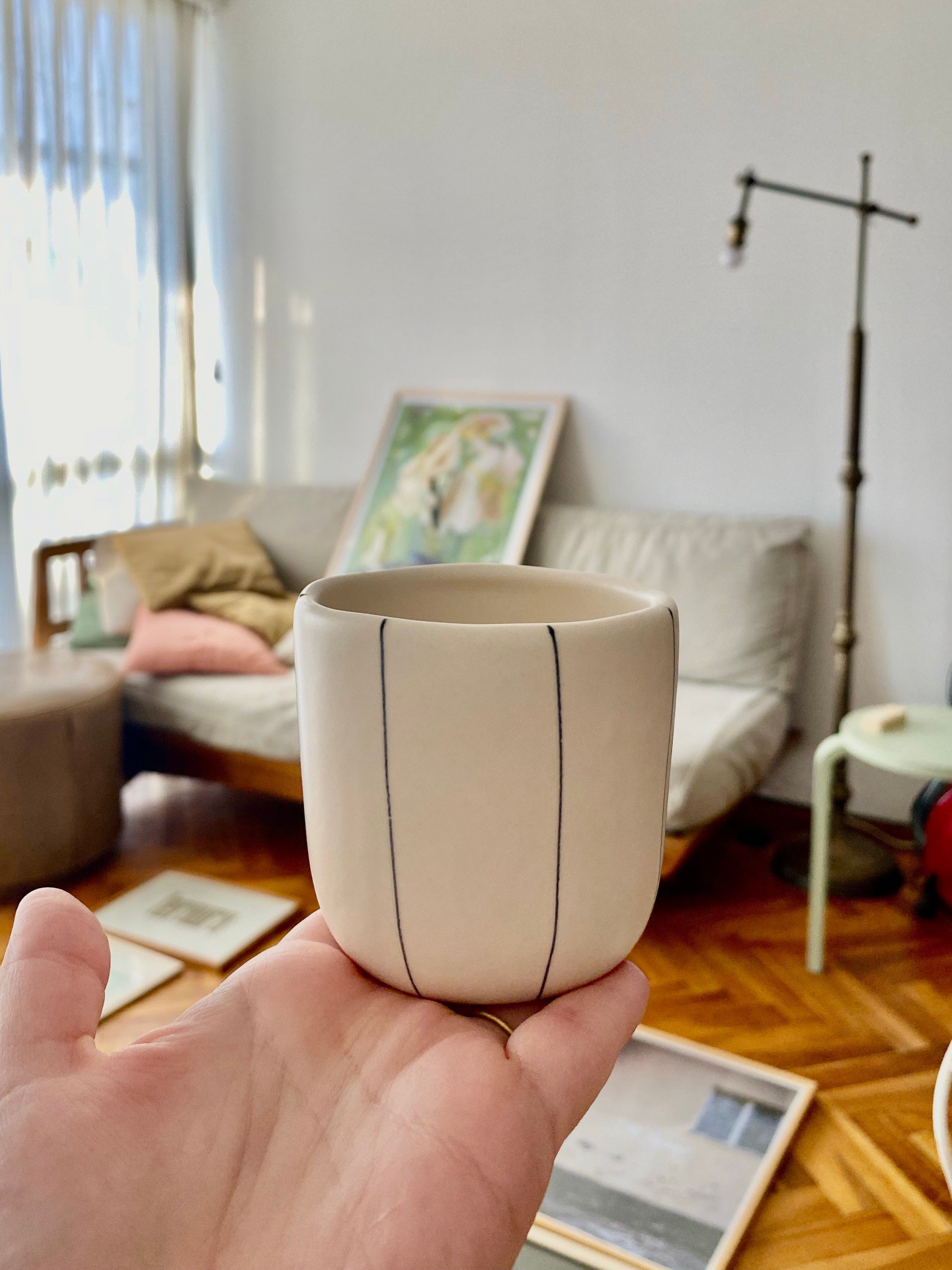 Fait à La Main en Céramique Tumblered Grid Lines Design Minimaliste Idéal Pour L'eau