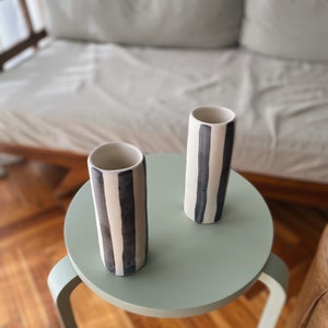 Handame Ceramic Grid Checkered Flower Vase Organic Shape