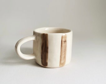 Handmade Brown Lines Ceramic Mug, Unique , Gift for Her, Coffee Tea Matcha Latte, Special for Fall