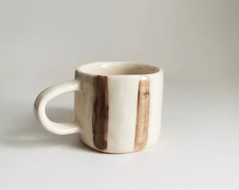 Handmade Brown Lines Ceramic Mug, Unique , Gift for Her, Coffee Tea Matcha Latte, Special for Fall