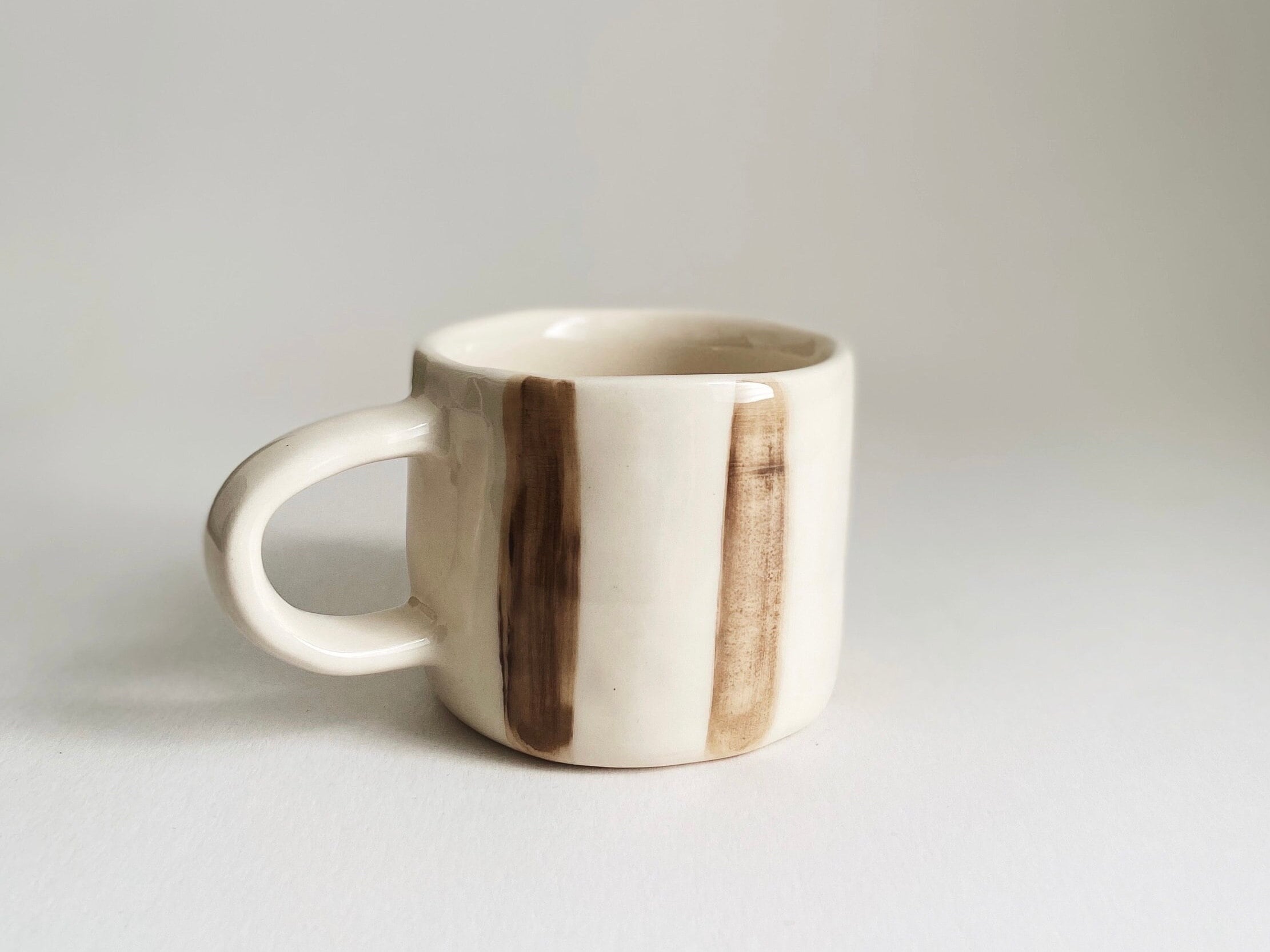 Handmade Brown Lines Ceramic Mug, Unique , Gift for Her, Coffee Tea Matcha Latte, Special for Fall