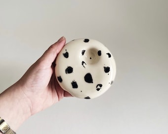 Handcrafted Ceramic Bowl Pipe Black and White Pattern Perfect for Him and Her. Embrace the Organic Minimalist Design Unique Gift Clay Pipe