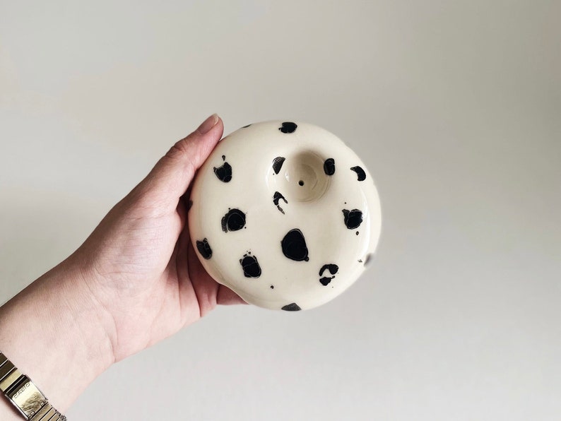 Handcrafted Ceramic Bowl Pipe Black and White Pattern Perfect for Him and Her. Embrace the Organic Minimalist Design Unique Gift Clay Pipe image 1