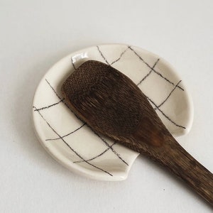 Handmade Ceramic Spoon Rest - Checkered Grid - Pottery Kitchen Accesories