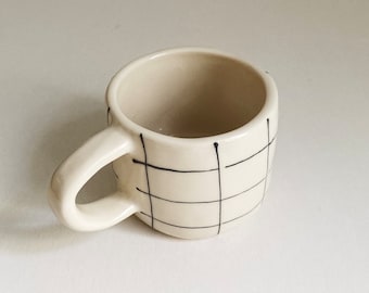 Checkered Ceramic Glossy Mug, Unique, Special Gift, Coffee Tea Matcha, Custom, Handmade Mug