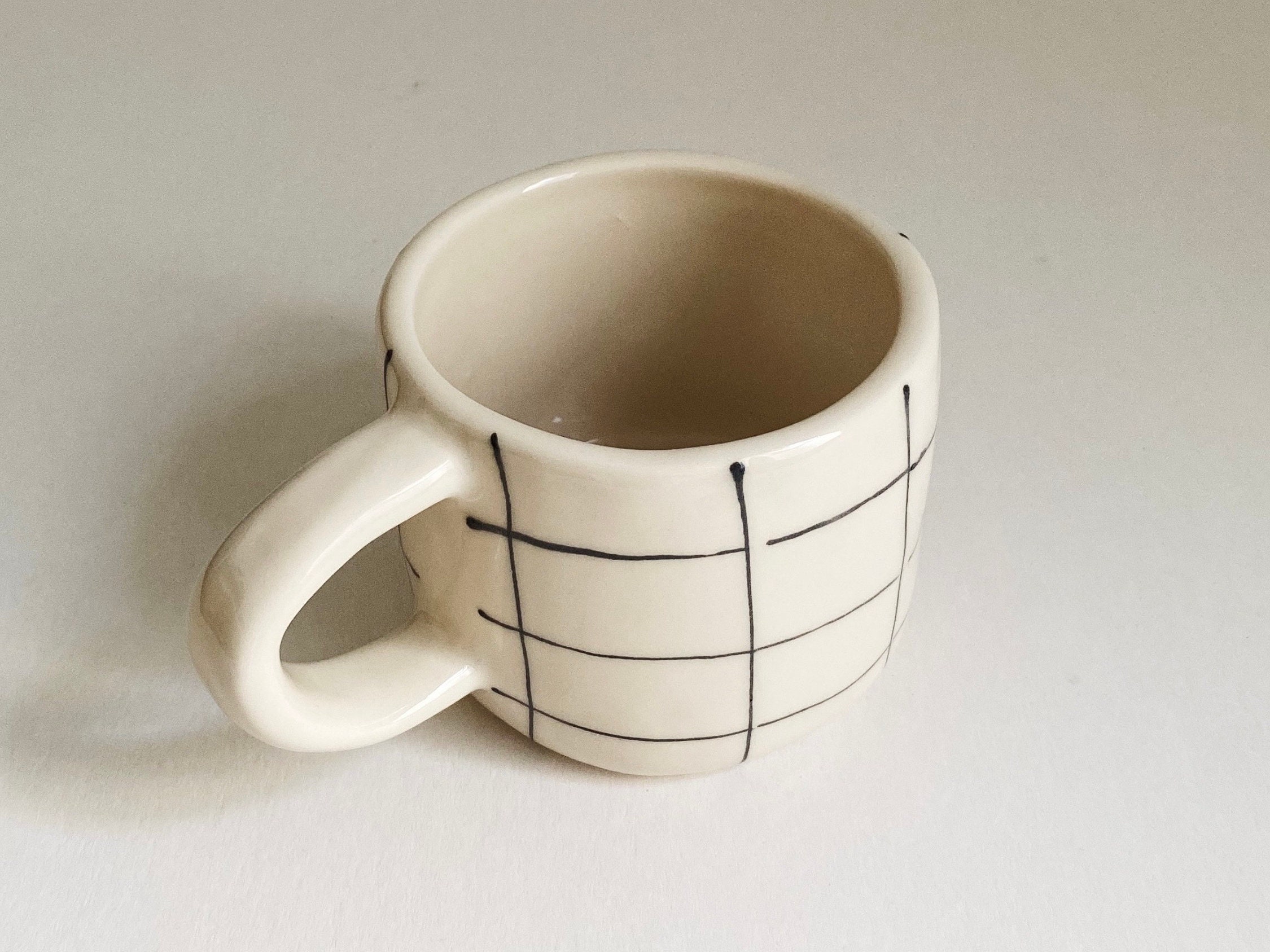 Checkered Ceramic Glossy Mug, Unique, Special Gift, Coffee Tea Matcha, Custom, Handmade Mug