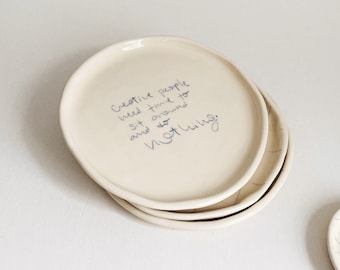 Dessert Plate Hand Writing Creative People Glossy Glaze Handmade Ceramic Special Gift Organic Shape