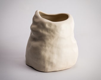 Handmade Ceramic Flower Vase Organic Shape Matte Satin Finish
