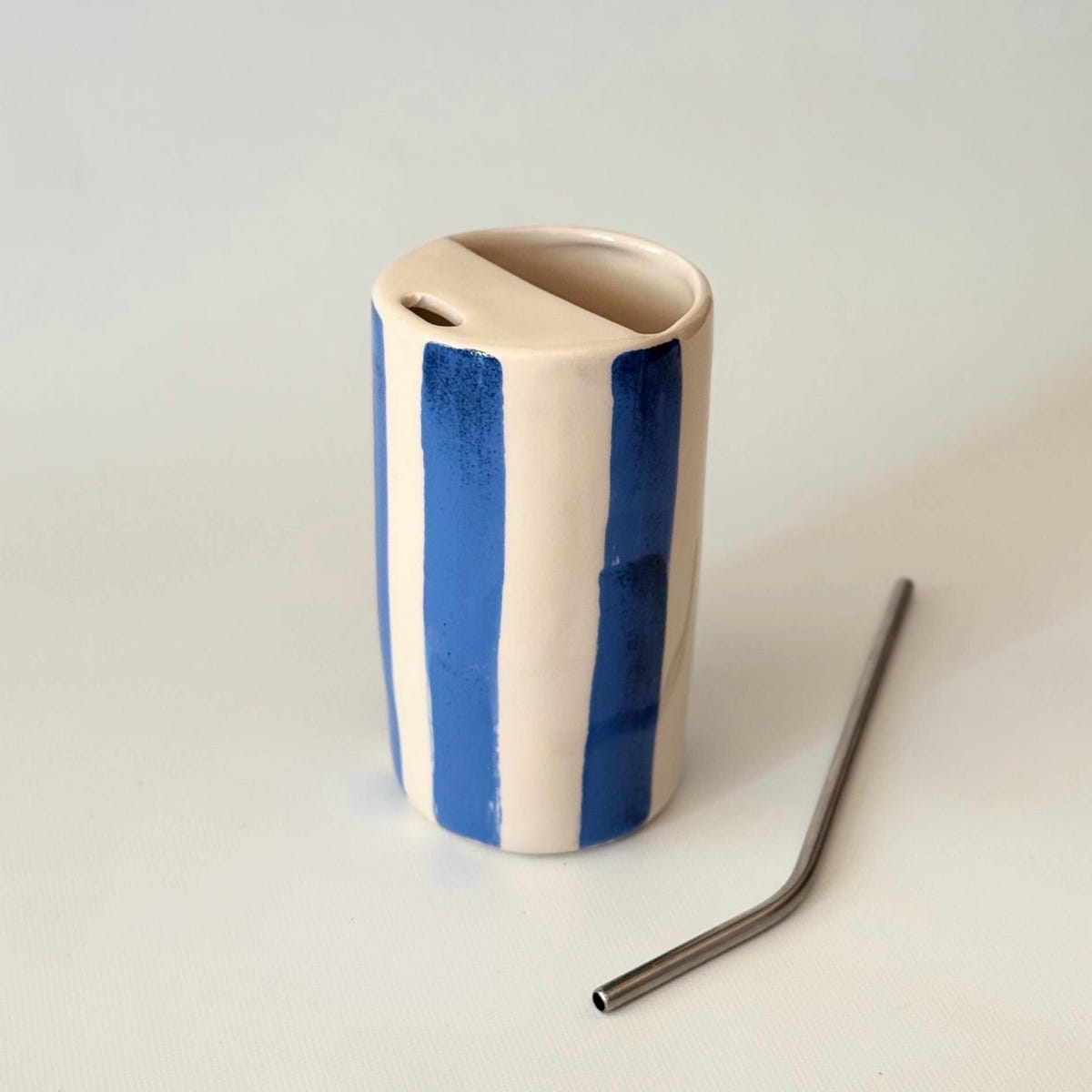 Handmade to Go Cup Striped *choose Color* Ceramic Cup With Straw | Smoothie Cup | Lidless Sippy Cup & Travel Mug | Zero Waste Pottery - Etsy