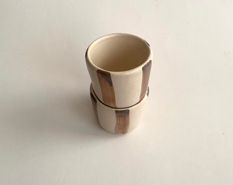 Ceramic Espresso Brown Lines Cup 3 Oz, Unique Coffee Mug, Aesthetic Cup, Organic Shape, Handmade Pottery, Special Gift