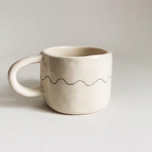 Handmade Doodle Ceramic Mug, Unique , Gift for Her, Coffee Tea Matcha Latte, Organic Shape, Modern Chunky Lines