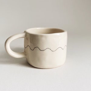 Handmade Doodle Ceramic Mug, Unique , Gift for Her, Coffee Tea Matcha Latte, Organic Shape, Modern Chunky Lines image 1