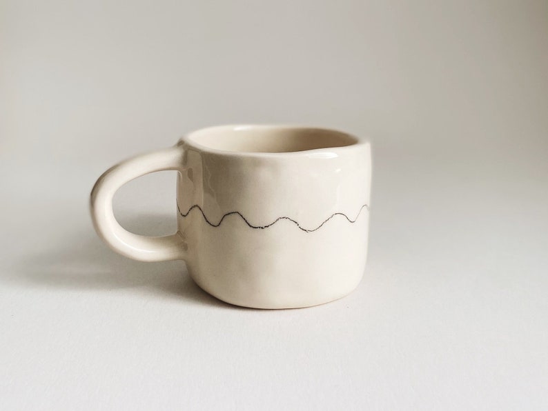 Handmade Doodle Ceramic Mug, Unique , Gift for Her, Coffee Tea Matcha Latte, Organic Shape, Modern Chunky Lines image 1