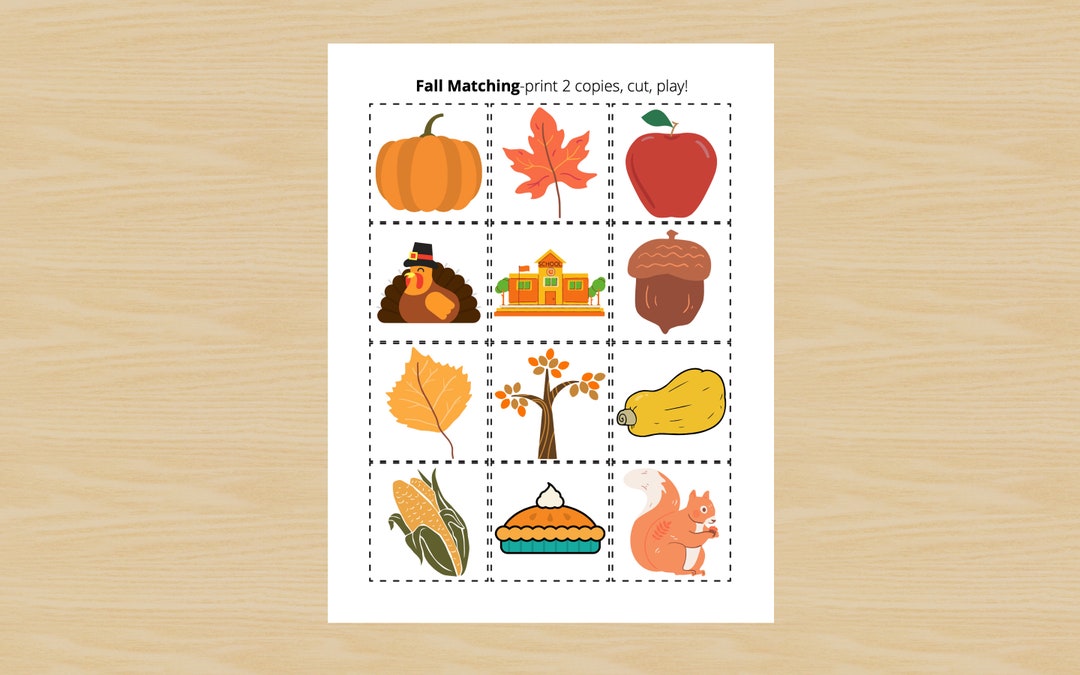 Fall Matching Game: Preschool Printable Activity (PDF) - Etsy