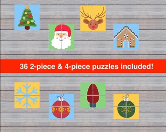 Toddler Christmas Puzzle, Preschool Christmas Puzzle, Matching Game, Kindergarten Activity, Homeschool Printable, Montessori, Children, Kids