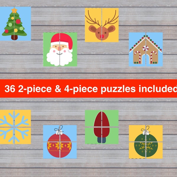 Toddler Christmas Puzzle, Preschool Christmas Puzzle, Matching Game, Kindergarten Activity, Homeschool Printable, Montessori, Children, Kids