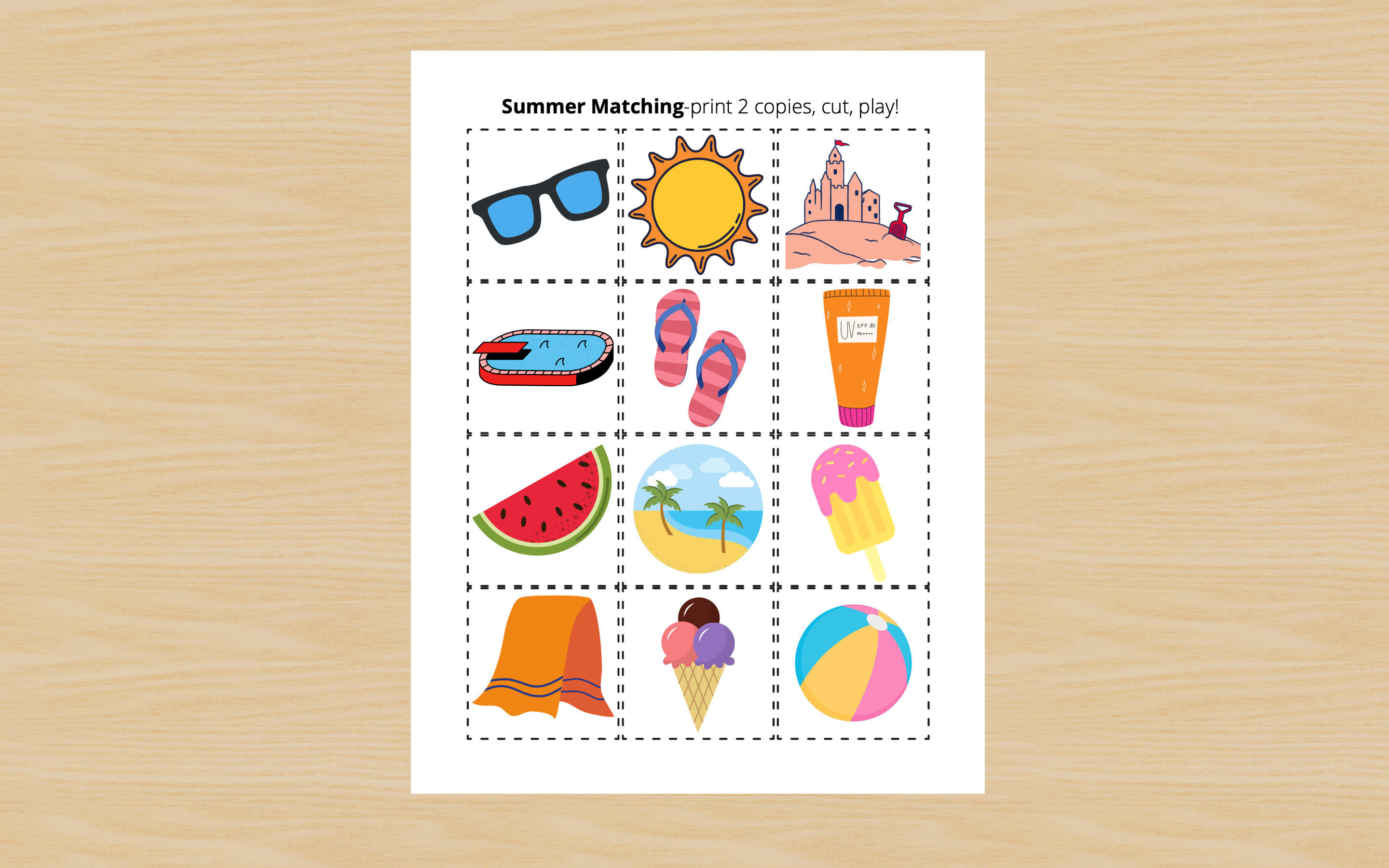 The Memory Of That Summer Day Summer Matching Game Summer Memory Game Preschool Summer | Etsy