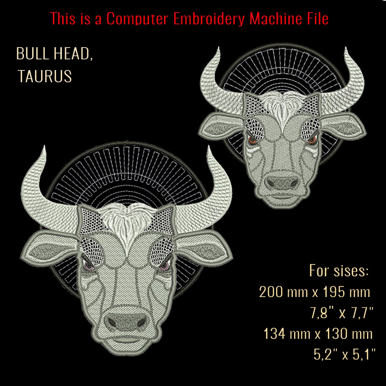 Bull head applique embroidery design taurus embroidery  etsy Bull head applique embroidery design taurus embroidery  etsy