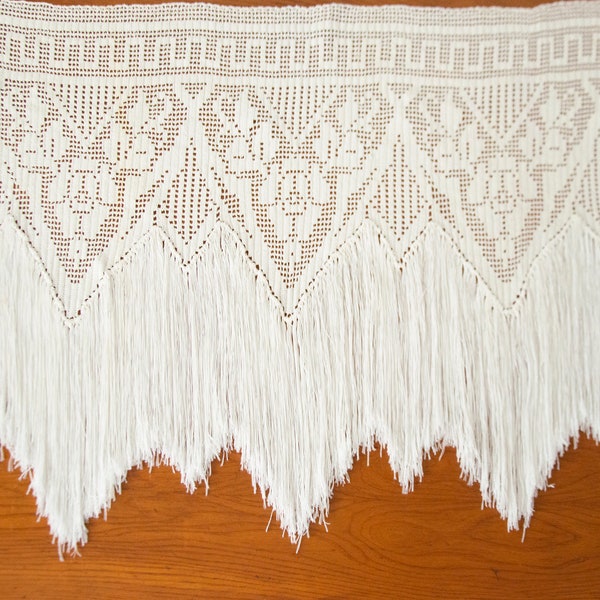 Cream color hand knitted lace curtain