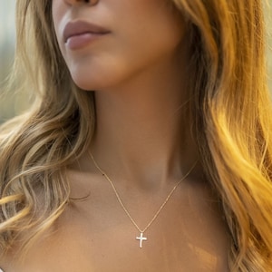925K Sterling Silver Cross Necklace, Gold Cross ,Minimalist Cross Pendant, Tiny Cross, Dainty Cross for Kids, Baptism Gift. Christian Gift