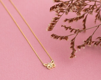 Collier papillon en argent sterling | Charm petit papillon doré | Pendentif papillon en or rose | Cadeaux papillon pour enfants