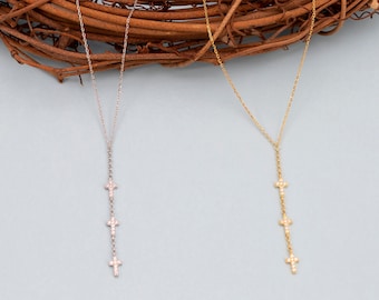 Cross Necklaces, 14k Gold Dainty Cross, Tiny Silver  Cross, Lariat Cross Necklace, Baptism Gift, Religious Gift, Small Cross ,Christmas Gift