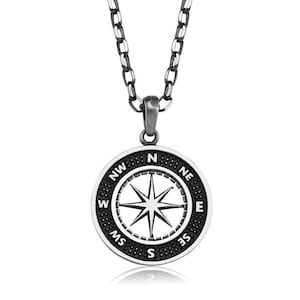 Sterling Silver Compass Necklaces | Wayfinder Compass Pendant | Friendship Gift Compass Necklace, Compass With Long Chain for Men