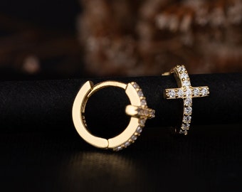 Sterling Silver Cross Hoop Earrings, Small Cross Earrings, Gold Cross for Girls, Tiny Cross Earrings, Dainty Cross Earrings for Girls,