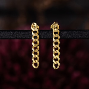 Sterling Silver Chain Earring | 18K Gold Filled Cuban Chain Earrings | Dainty Dangle Earring | Link Earrings | Minimalist Chain Earrings