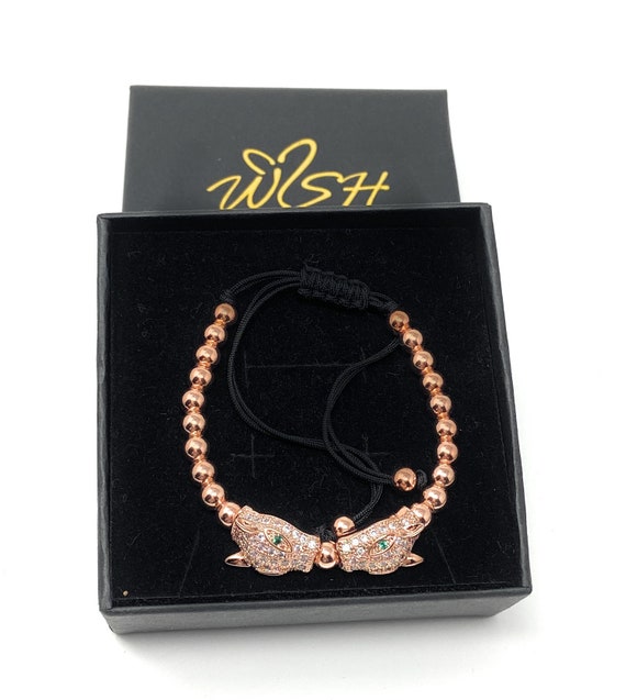 Cubic Zirconia Double Leopard Head Bracelet | Rose Gold