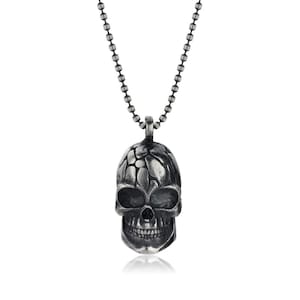Sterling Silver Skull Necklace, Skull Jewelry, Punk Biker Skull Pendant, Unique Skull Head Charms, Boyfriend Gifts, Gothic Skull Amulet