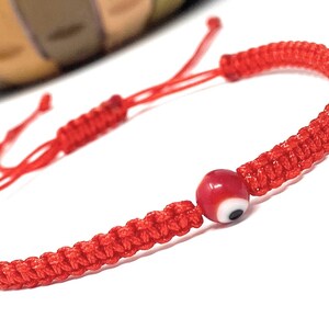 Red Macrame Evil Eye Bracelet | Adjustable Round Shape Evil Eye Charm | Minimalist Protection EvilEye | Friendship Bracelet | Woven Evil Eye