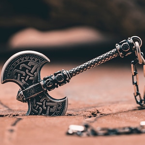 925 K Silver Double Axe Necklace, Mjolnir Necklace ,Viking Battle Axe Necklace, Thors Hammer Axe, Double Axe Pendant, Viking Warrior Pendant