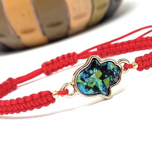 Red Macrame Hamsa Hand Bracelet | Opal Stone  Hand Charm | Knitted Wrap Bracelet | Adjustable Hand Bracelet | Red Rope Charm Bracelet