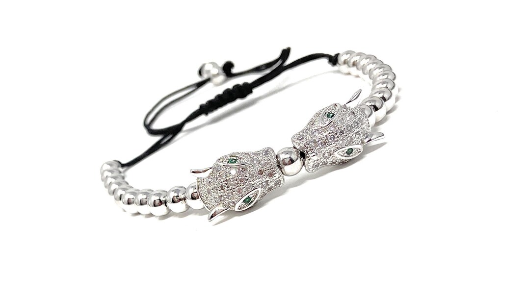 ブレスレット Cheetah Head Crystal Bracelet Cubic Zirconia Double Leopard Head Bracelet | Rose Gold